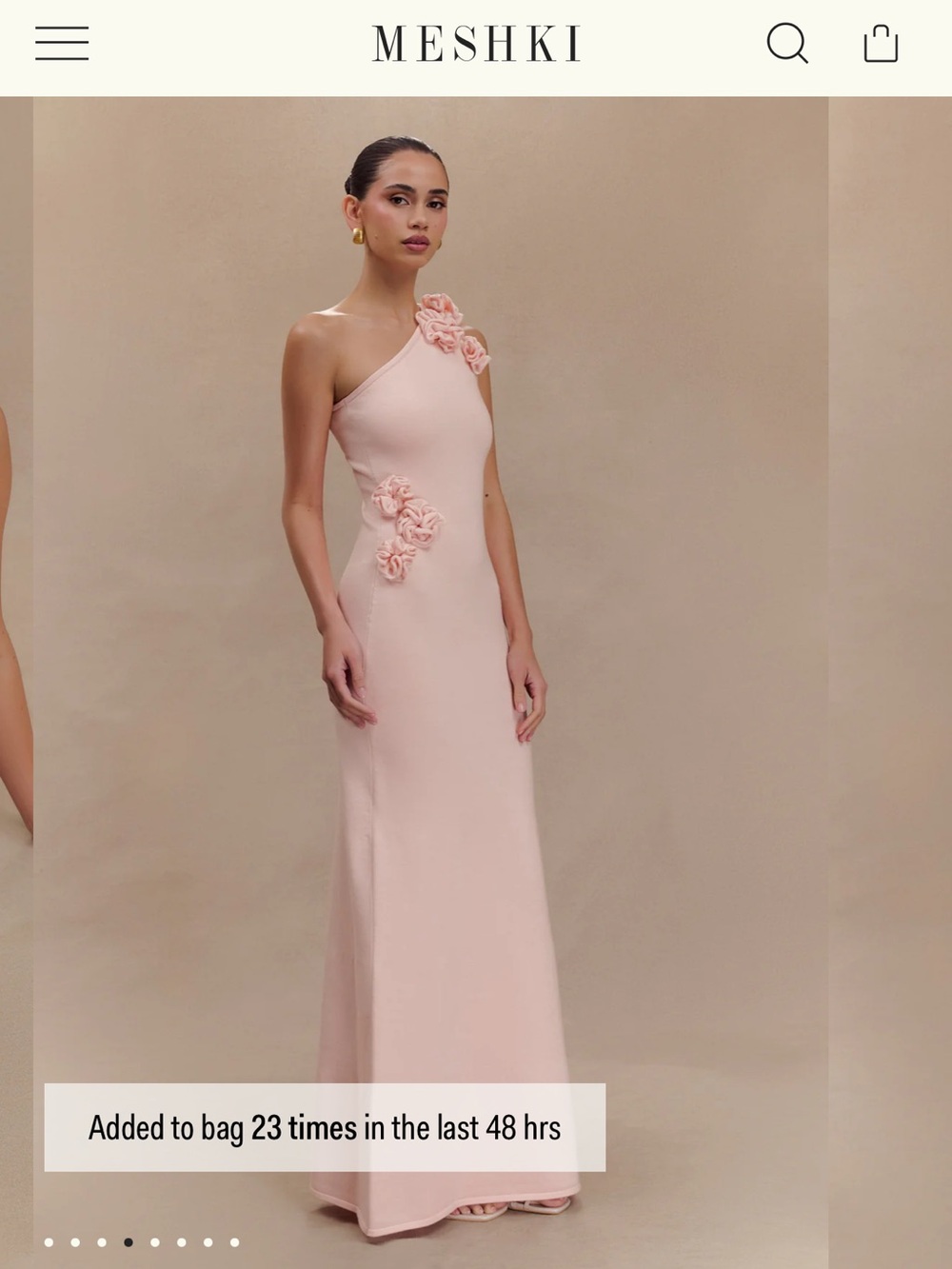 Meshki Paloma One Shoulder Knit Maxi Dress With Flowers - Baby Pink - Picture 4 of 13
